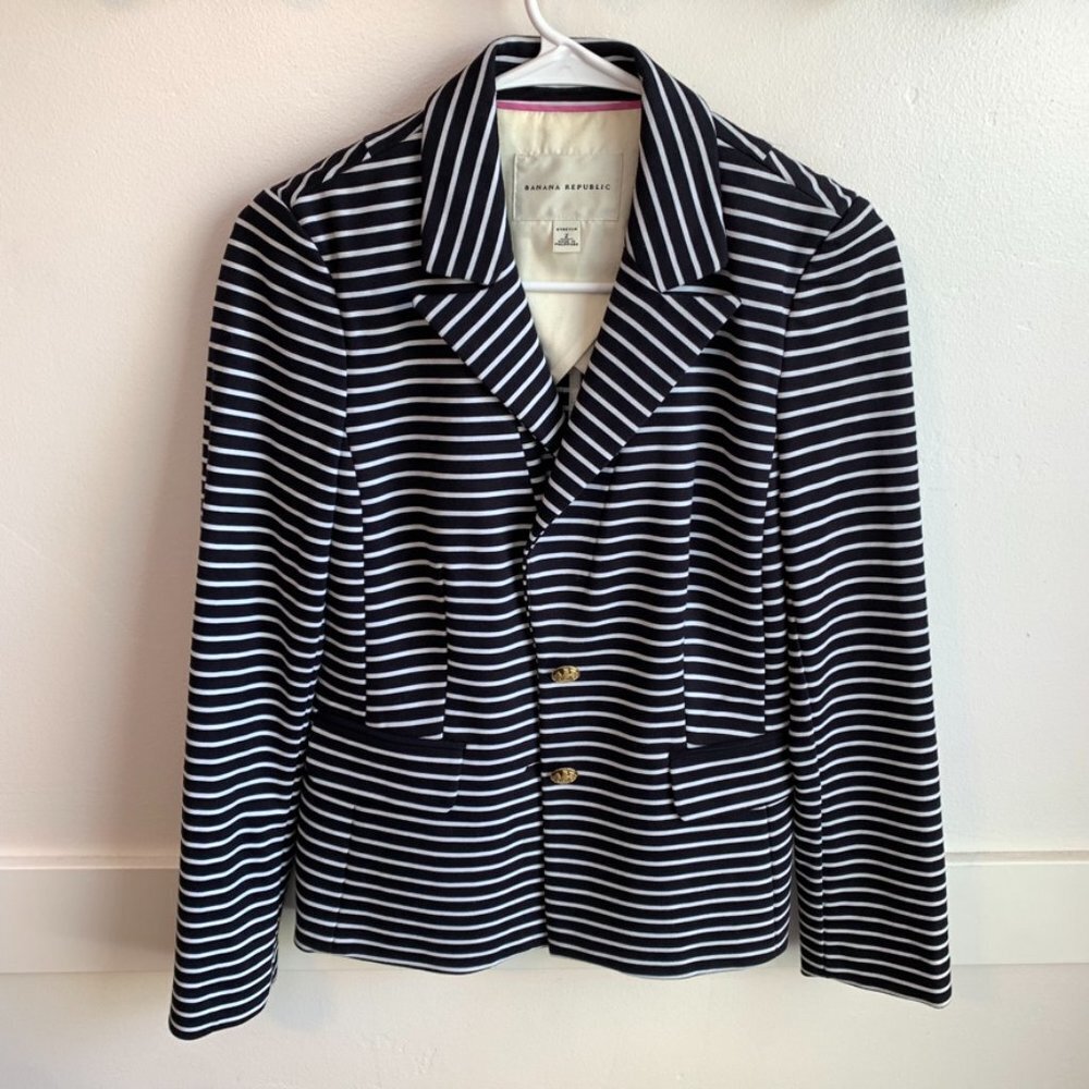 Banana Republic Black & White Striped Blazer With Gold Buttons